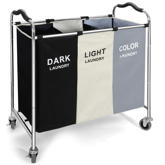 Wheeled 3-Section Laundry Cart - 240l Organizer