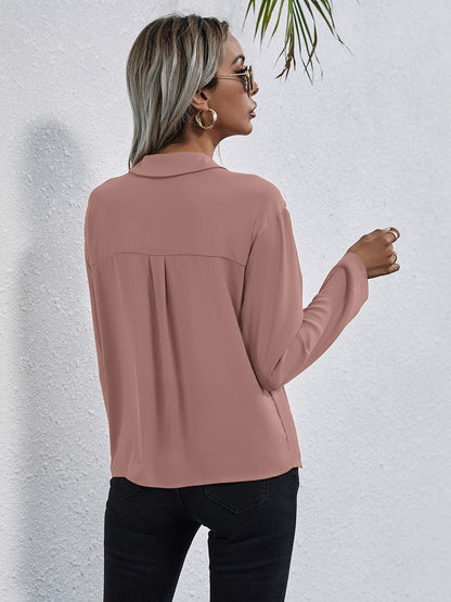 Collared Neck Button Down Shirt - Premium Women's Down Shirt Tops from Trendsi - Just $27! Shop now at Handbags Specialist Headquarter