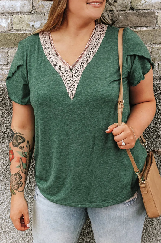 Plus Size V-Neck Petal Sleeve Blouse - Premium Plus Size Shirts from Trendsi - Just $22! Shop now at Handbags Specialist Headquarter
