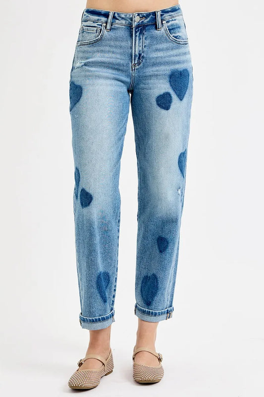 RISEN Full Size Mid Rise Fit-boyfriend Heart Shade Jeans Plus Size - Premium Women / Jeans & Denim from Trendsi - Just $67.99! Shop now at Handbags Specialist Headquarter