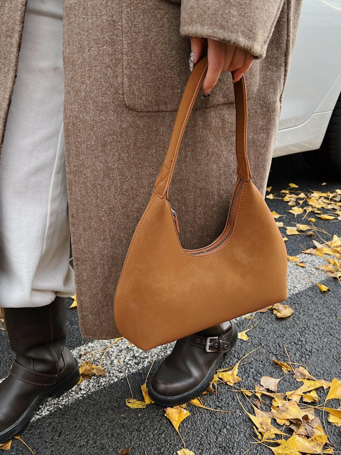 Suede Shoulder Bag with Zip.