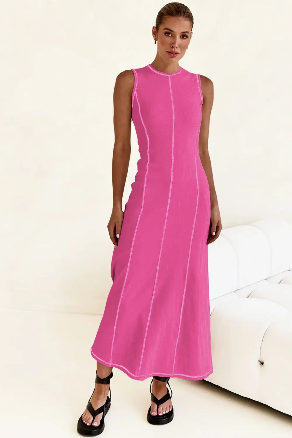 Contrast Stitching Maxi Tank Dress - Premium Maxi Dress from Trendsi - Just $32.99! Shop now at Handbags Specialist Headquarter