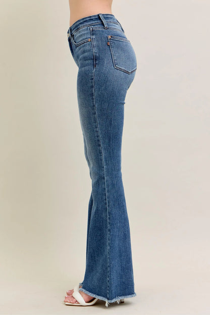 Judy Blue Full Size Mr Vintage Wash Flare Jeans W/ Destroy and Fray Hem Plus Size - Premium Women / Jeans & Denim from Trendsi - Just $69.99! Shop now at Handbags Specialist Headquarter
