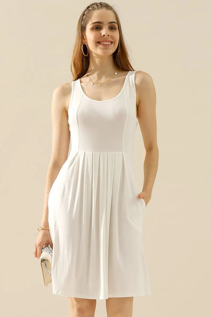 Doublju Full Size Round Neck Ruched Sleeveless Dress with Pockets - Premium Dresses from Trendsi - Just $15.99! Shop now at Handbags Specialist Headquarter