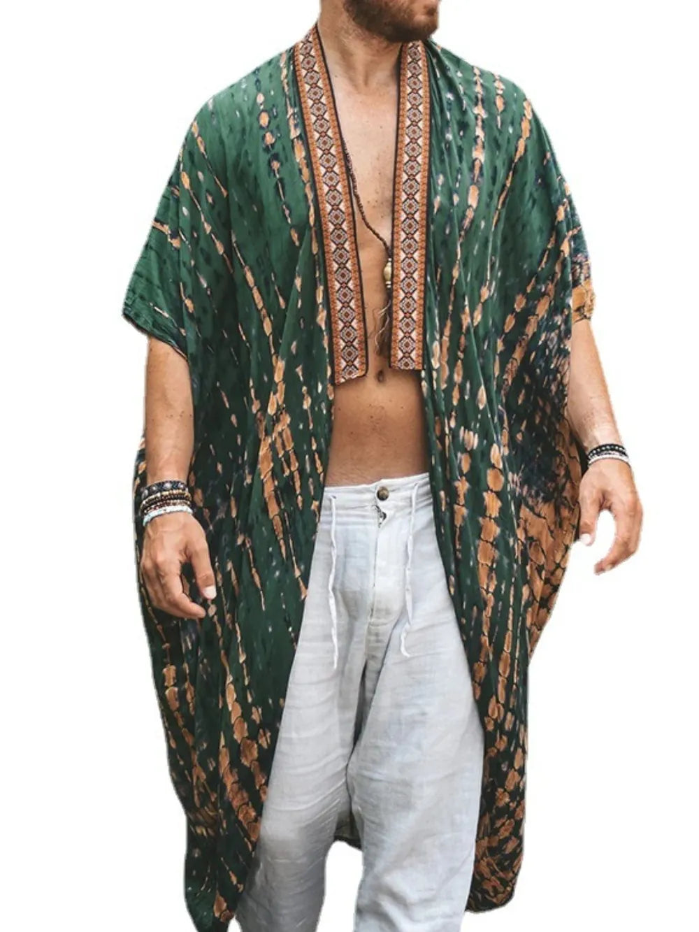 Men's Plus Size Printed Open Front Cover-Up - Premium Men's T Shirt from Trendsi - Just $27.40! Shop now at Handbags Specialist Headquarter