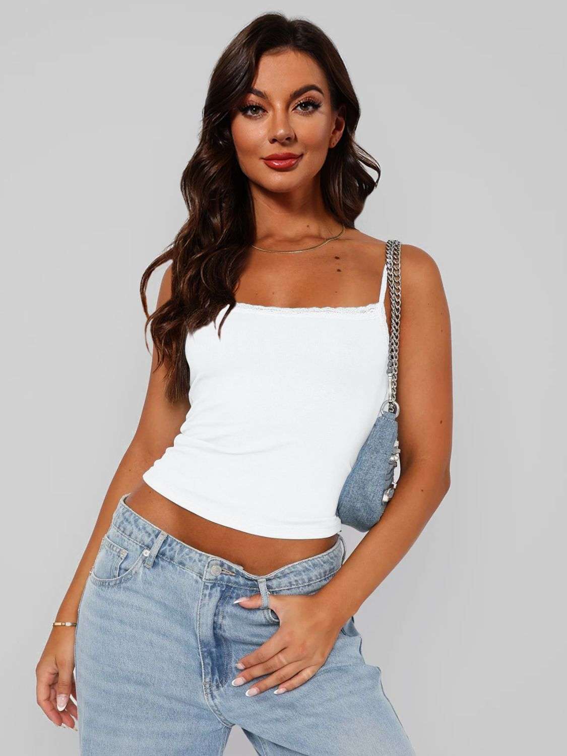 Lace Trim Straight Neck Cami - Premium Women / Tops from Trendsi - Just $20! Shop now at Handbags Specialist Headquarter