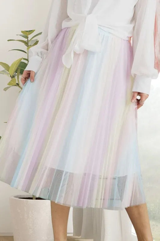 ADORA  Unicorn Pleated Mesh Flare Midi Skirt - Premium Skirts from Trendsi - Just $34.99! Shop now at Handbags Specialist Headquarter