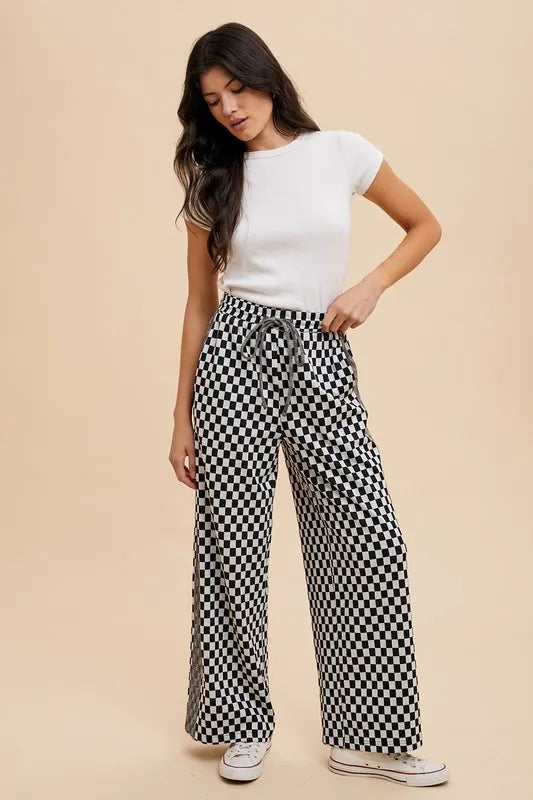 Annie Wear Drawstring Checkered Wide Leg Pants - Premium Bottoms from Trendsi - Just $48.58! Shop now at Handbags Specialist Headquarter