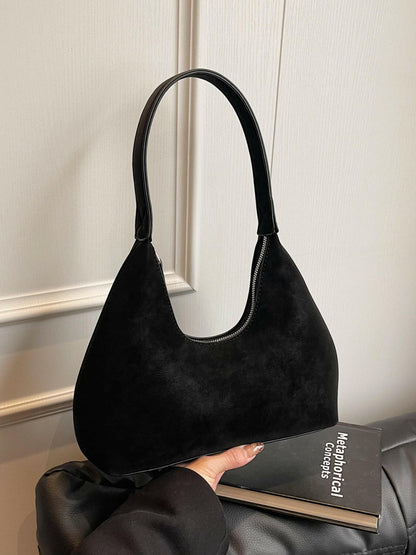 Suede Shoulder Bag with Zip.