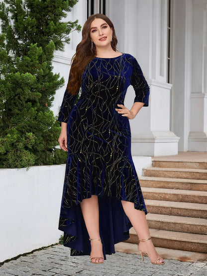 Plus Size Ruffle Hem High-Low Dress - Premium Dresses from Trendsi - Just $52.99! Shop now at Handbags Specialist Headquarter