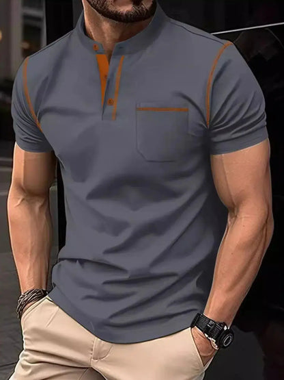 Men's Full Size Button Detail Short Sleeve Polo Plus Size.
