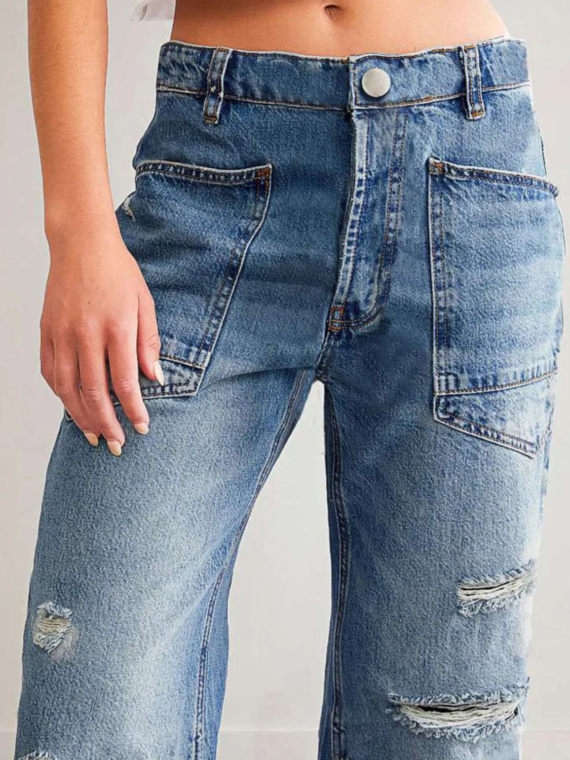 Distressed Jeans with Pockets - Premium Women / Jeans & Denim from Trendsi - Just $35.86! Shop now at Handbags Specialist Headquarter