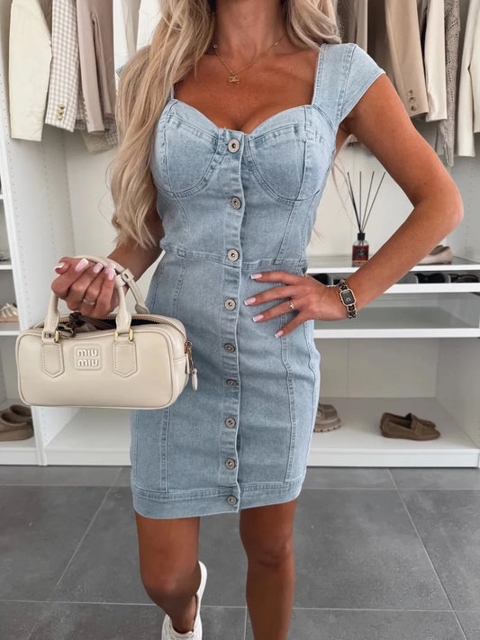 Sweetheart Neck Cap Sleeve Denim Dress - Premium Women / Jeans & Denim from Trendsi - Just $44.74! Shop now at Handbags Specialist Headquarter