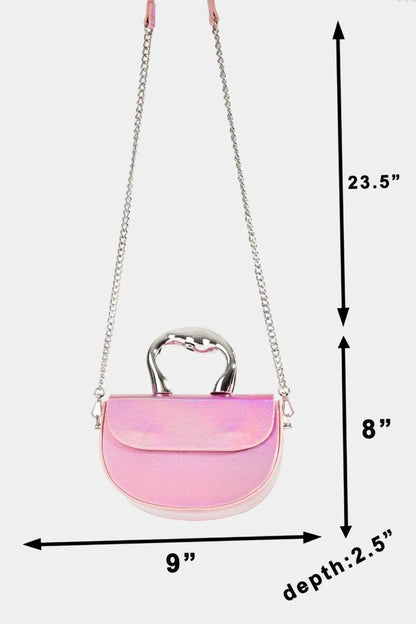 Fame Glossy Semi Circle Top Handle Bag - Premium Tote Bag from Trendsi - Just $41.99! Shop now at Handbags Specialist Headquarter