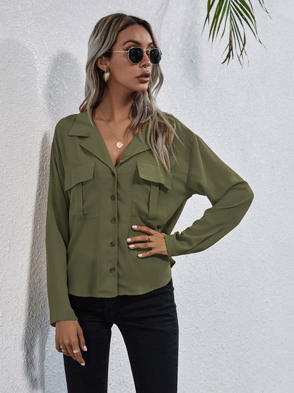 Collared Neck Button Down Shirt - Premium Women's Down Shirt Tops from Trendsi - Just $27! Shop now at Handbags Specialist Headquarter