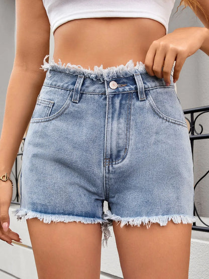 Washed Raw Hem Denim Shorts - Premium Women / Jeans & Denim from Trendsi - Just $23.02! Shop now at Handbags Specialist Headquarter