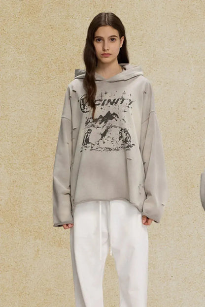 Men's Distressed Graphic Long Sleeve Hoodie.