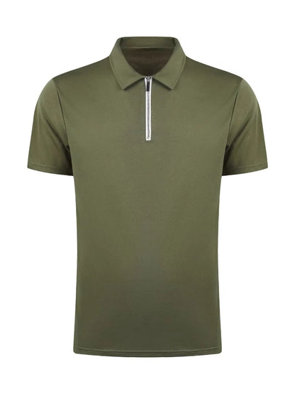 Men's Full Size Zip Collar Short Sleeve Polo Plus Size - Premium Men's Shirts from Trendsi - Just $29.92! Shop now at Handbags Specialist Headquarter