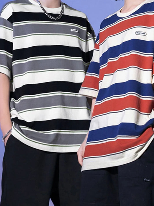 Men's Full Size Striped Round Neck Half Sleeve T-Shirt Plus Size - Premium Men's T Shirt from Trendsi - Just $33.16! Shop now at Handbags Specialist Headquarter