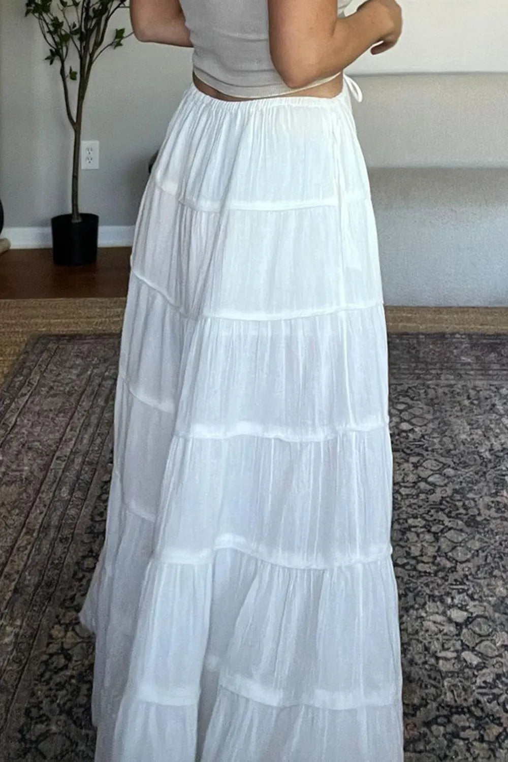 Bohemian Tiered Maxi Skirt with Drawstring Waist - Premium Skirts from Trendsi - Just $38.99! Shop now at Handbags Specialist Headquarter