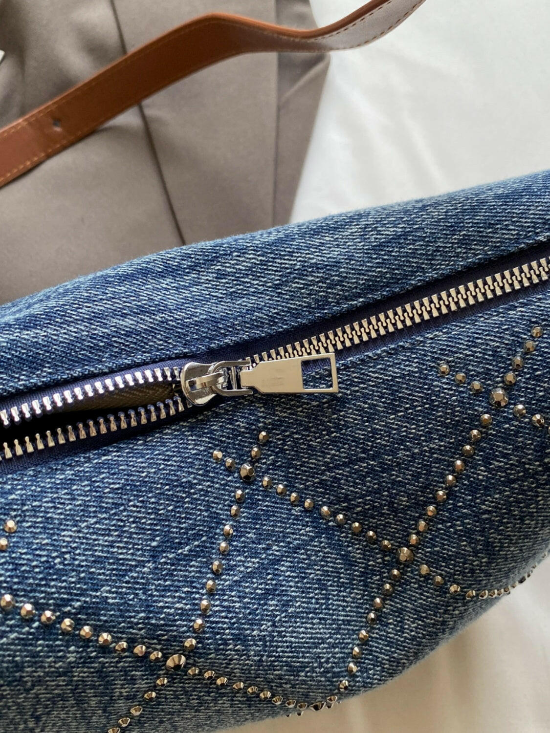 Rhinestone Denim Shoulder Bag.