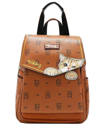 Nicole Lee USA Cat Eco-Leather Convertible Backpack Bag.