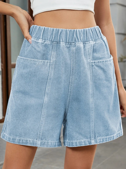 Elastic Waist Denim Shorts - Premium Women / Jeans & Denim from Trendsi - Just $20.90! Shop now at Handbags Specialist Headquarter