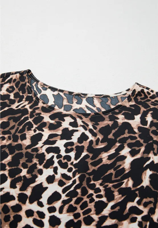 Contrast Trim Leopard Round Neck Top and Pants Lounge Set - Premium Sleepwear from Trendsi - Just $53.99! Shop now at Handbags Specialist Headquarter