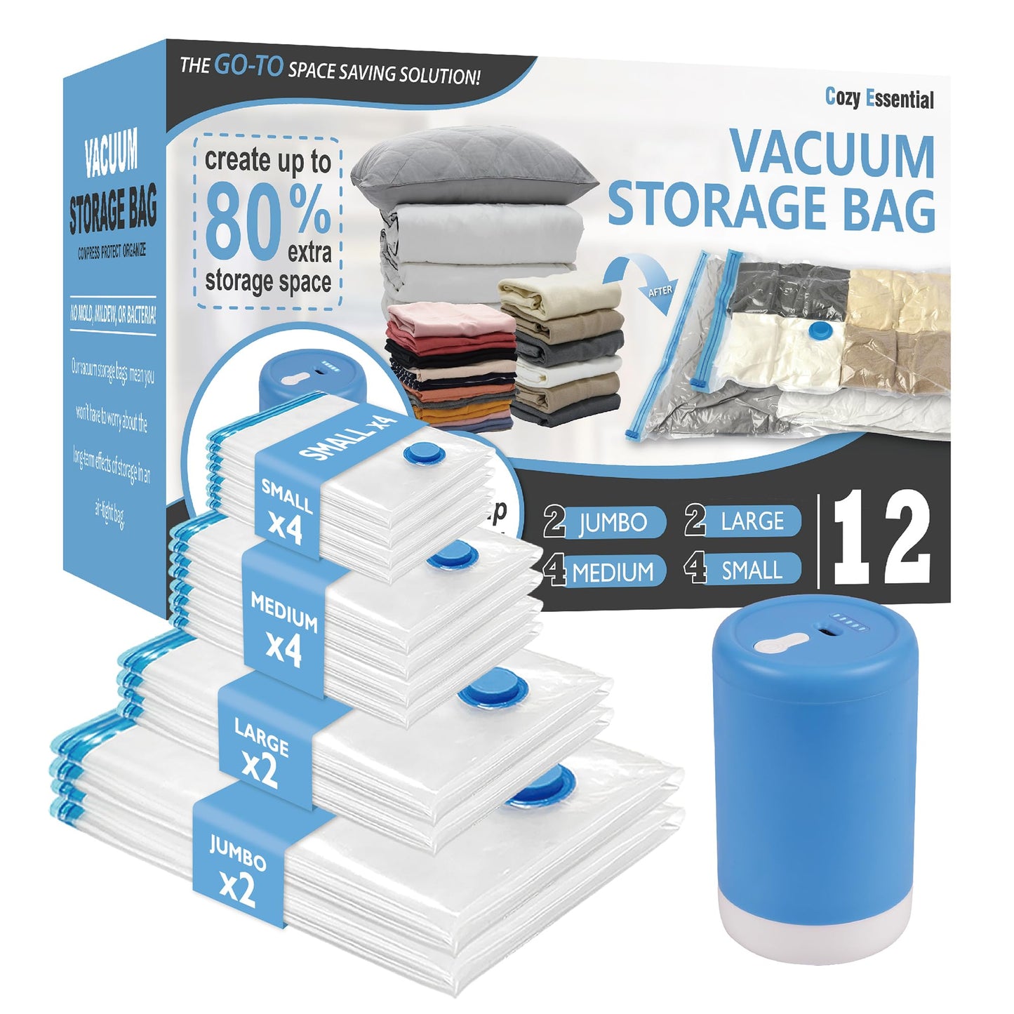CozyVac Travel Bags with Pump - 6 Pack Space Savers