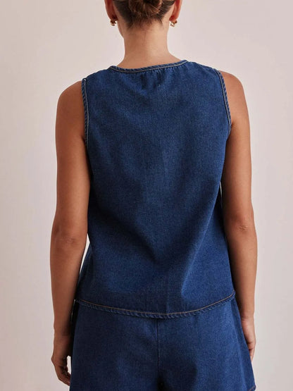 Tie Front Denim Vest - Premium Women / Jeans & Denim from Trendsi - Just $31.60! Shop now at Handbags Specialist Headquarter