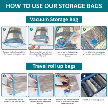 CozyVac Travel Bags with Pump - 6 Pack Space Savers