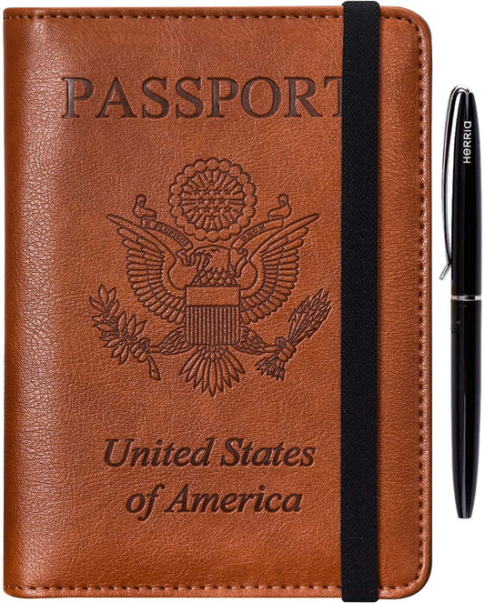 HerriaT RFID Leather Passport Wallet - Gray