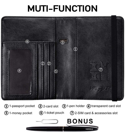 HerriaT RFID Leather Passport Wallet - Gray