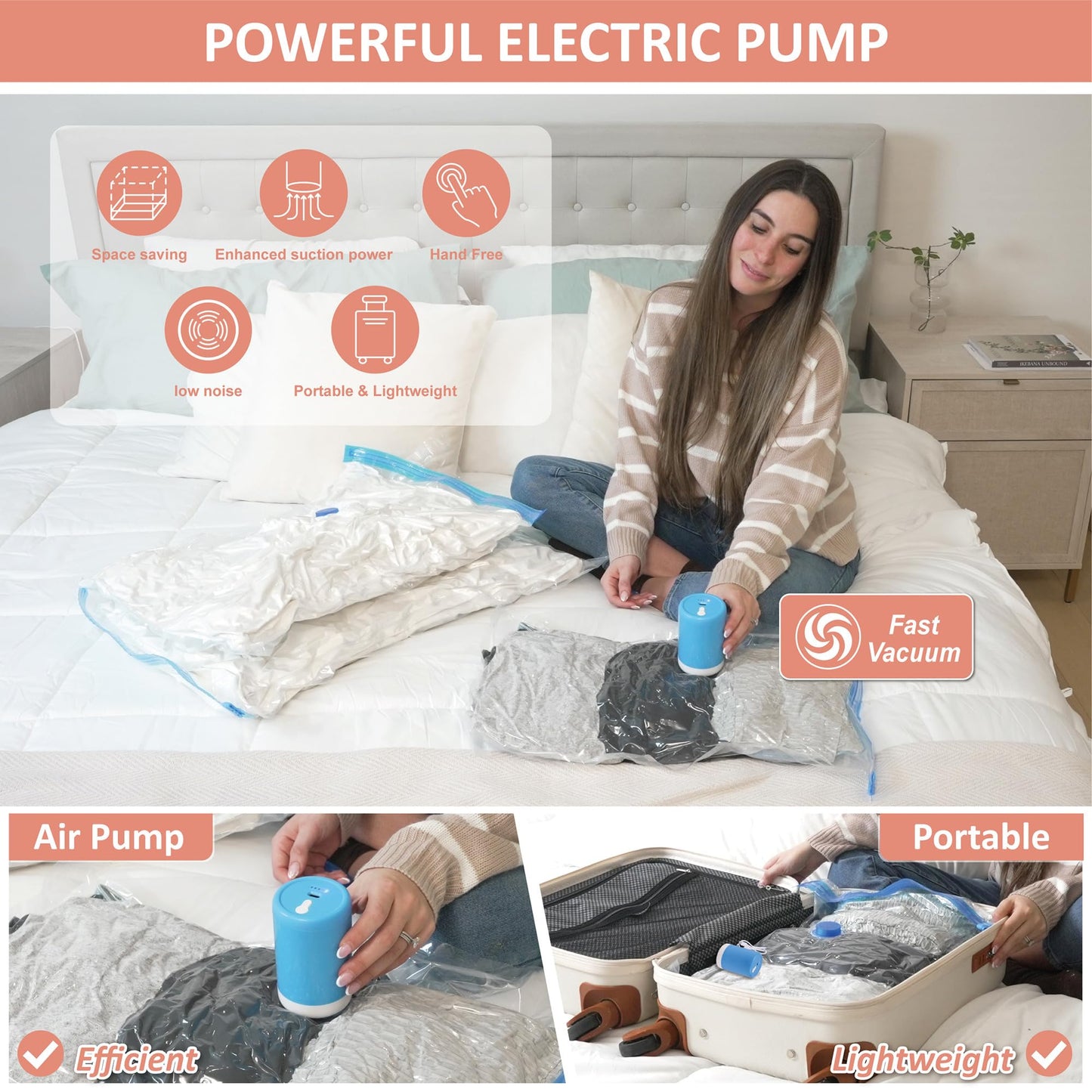 CozyVac Travel Bags with Pump - 6 Pack Space Savers