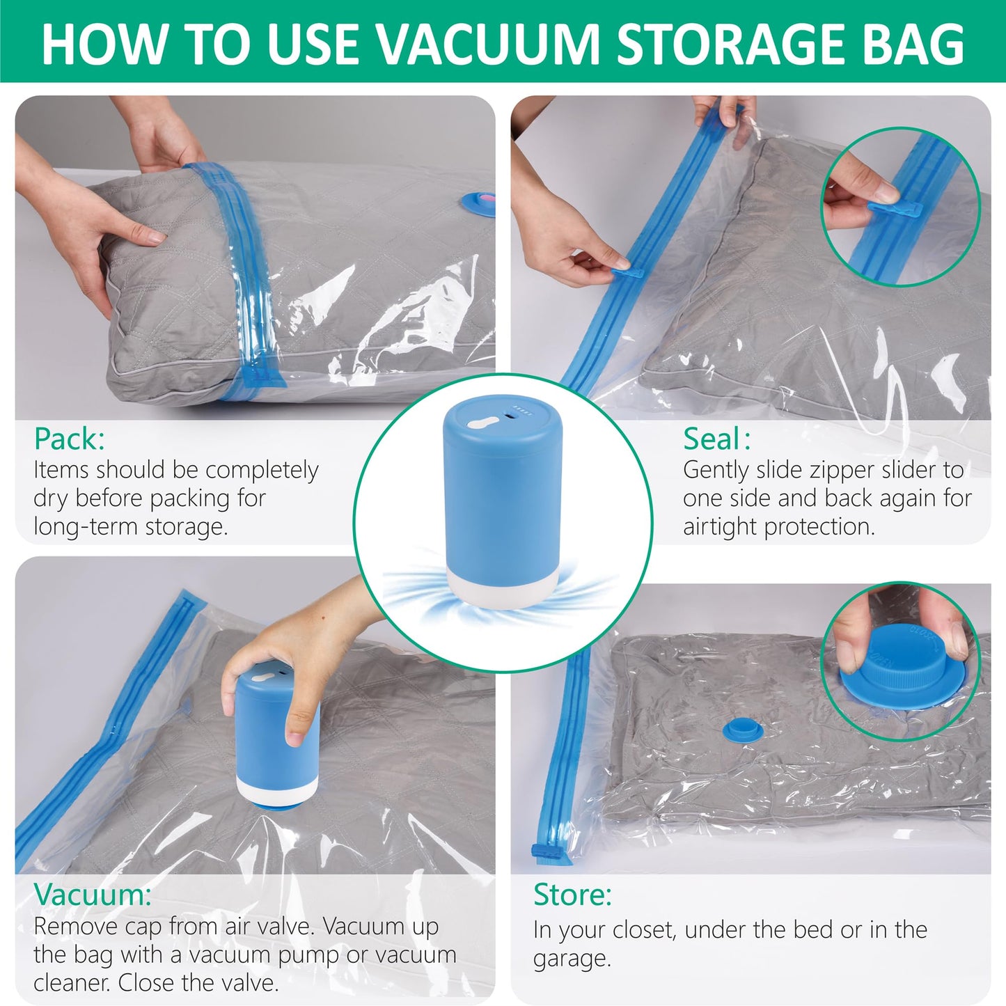 CozyVac Travel Bags with Pump - 6 Pack Space Savers