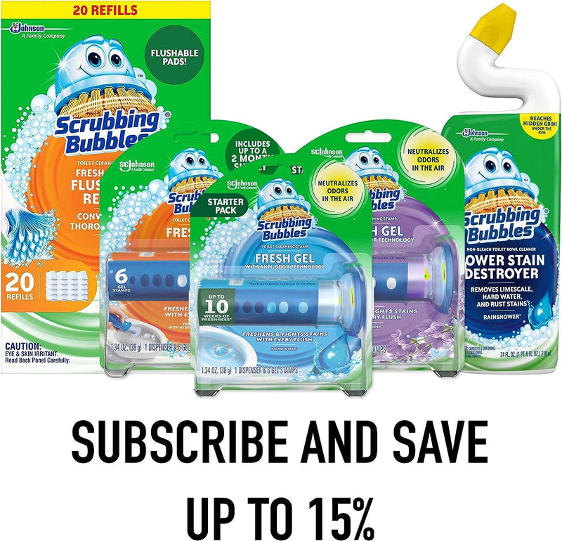 Scrubbing Bubbles Fresh Gel Toilet Bowl Cleaning Stamps Starter Pack, Clean and Prevent Limescale and Toilet Rings, Rainshower Scent, 1 Dispenser With 6 Stamps, 1.34 Oz - Premium Bath and body from Visit the Scrubbing Bubbles Store - Just $7.99! Shop now at Handbags Specialist Headquarter