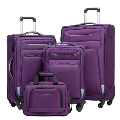 Coolife 4-Piece Softshell Spinner Luggage Set