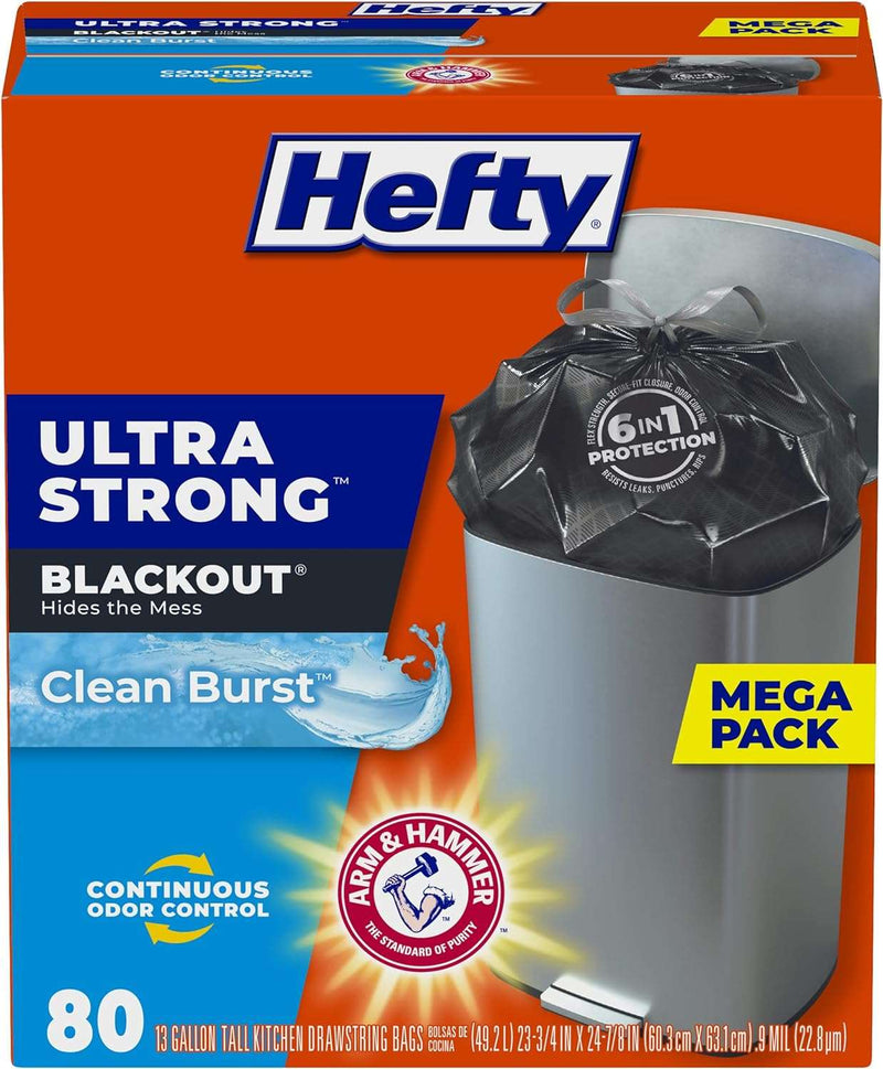 Hefty Ultra Strong Tall Kitchen Trash Bags, Blackout, Clean Burst, 13 Gallon, 80 Count - Premium Trash Bags from Visit the Hefty Store - Just $23.99! Shop now at Handbags Specialist Headquarter