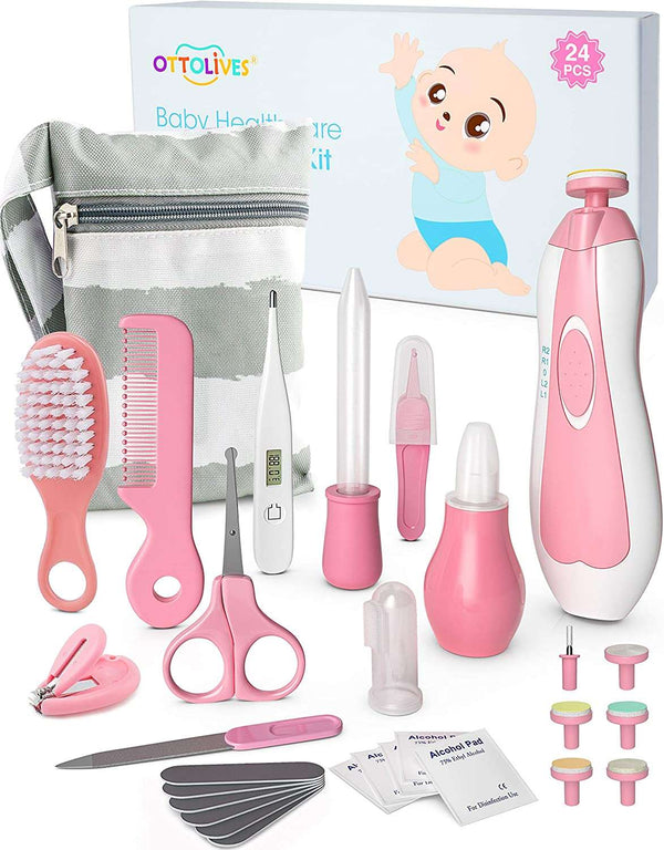 Baby Healthcare and Grooming Kit, 24 in 1 Baby Electric Nail Trimmer Set Newborn Nursery Health Care Set for Newborn Infant Toddlers Baby Boys Girls Kids Haircut Tools (0-3 Years+) (Pink) - Premium Baby Care from Brand: OTTOLIVES - Just $38.98! Shop now at Handbags Specialist Headquarter