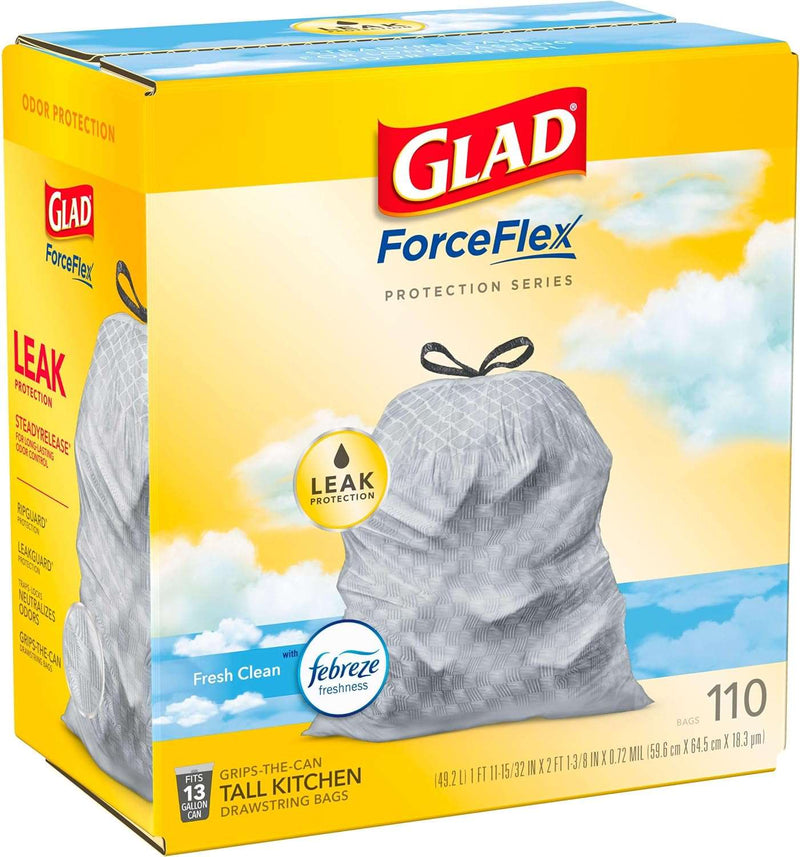 Glad ForceFlex Tall Kitchen Drawstring Trash Bags, 13 Gal, Fresh Clean Scent with Febreze, 110 Ct - Premium Trash Bags from Visit the GLAD Store - Just $14.99! Shop now at Handbags Specialist Headquarter