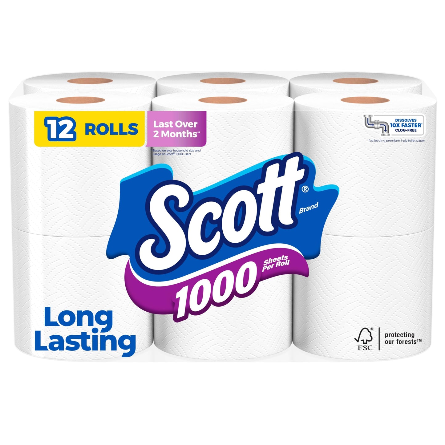 Scott 1000 Toilet Paper, 32 Rolls, Septic-Safe, 1-Ply Toilet Tissue