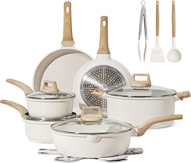 CAROTE 21Pcs Pots and Pans Set, Nonstick Cookware Sets, White Granite Induction Cookware Non Stick Cooking Set w/Frying Pans & Saucepans(PFOS, PFOA Free) - Premium Cookware from Visit the CAROTE Store - Just $111.99! Shop now at Handbags Specialist Headquarter