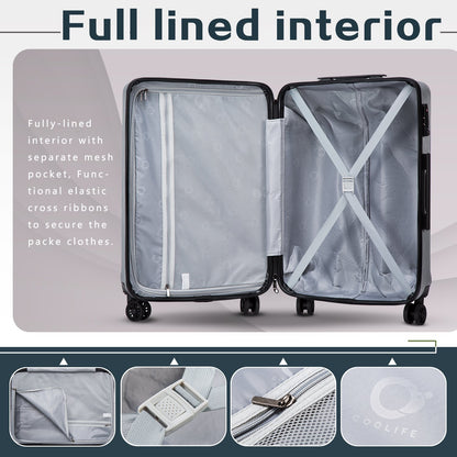 Coolife Expandable Spinner Luggage Set - 3 Piece