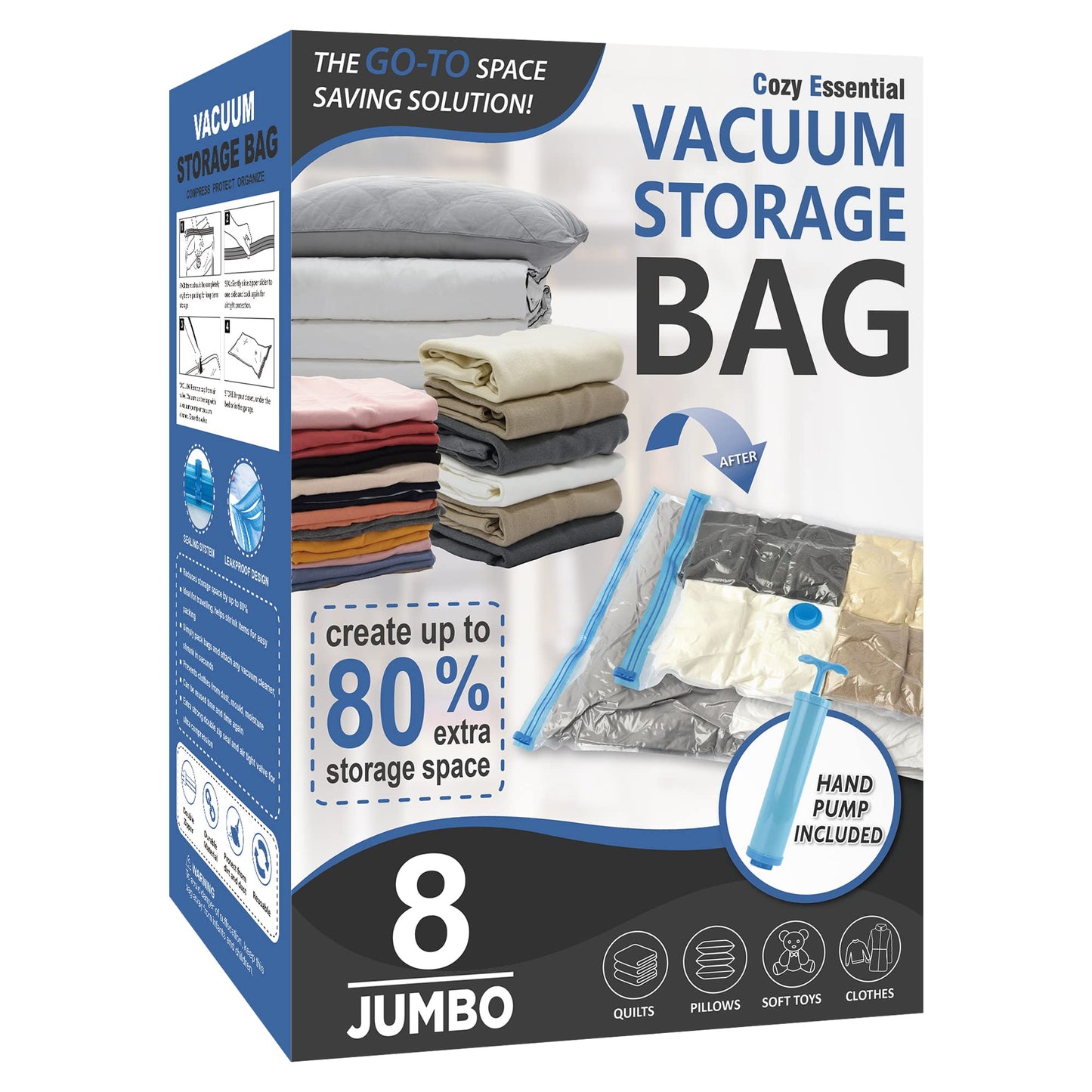 CozyVac Travel Bags with Pump - 6 Pack Space Savers