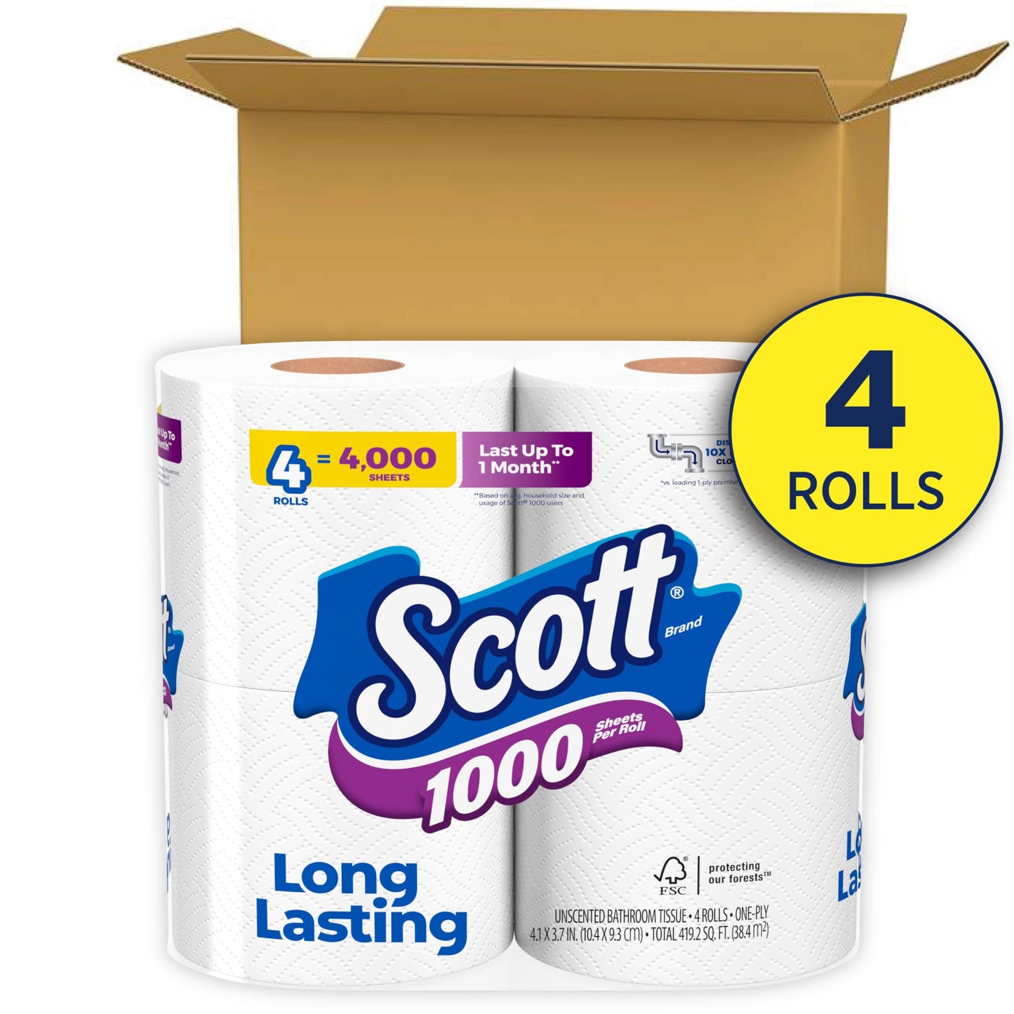 Scott 1000 Toilet Paper, 32 Rolls, Septic-Safe, 1-Ply Toilet Tissue