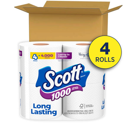 Scott 1000 Toilet Paper, 32 Rolls, Septic-Safe, 1-Ply Toilet Tissue