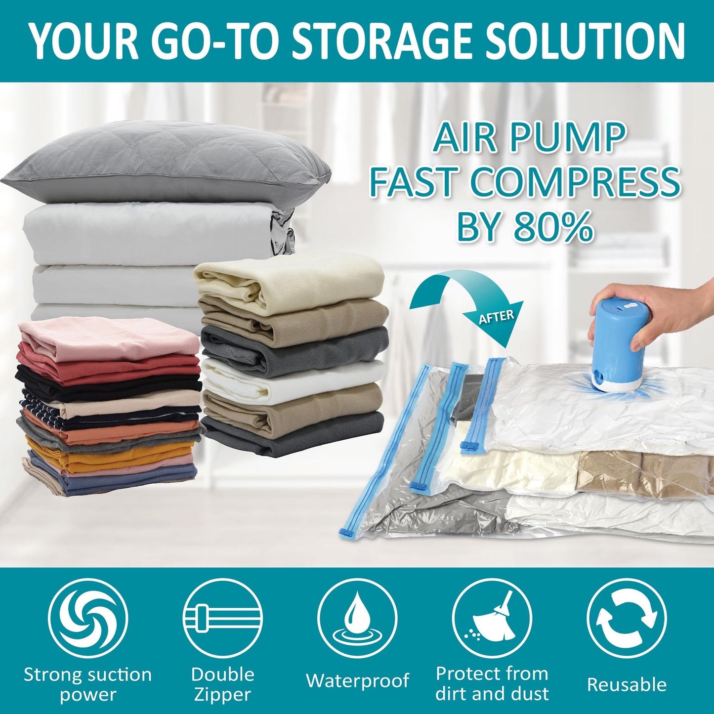 CozyVac Travel Bags with Pump - 6 Pack Space Savers