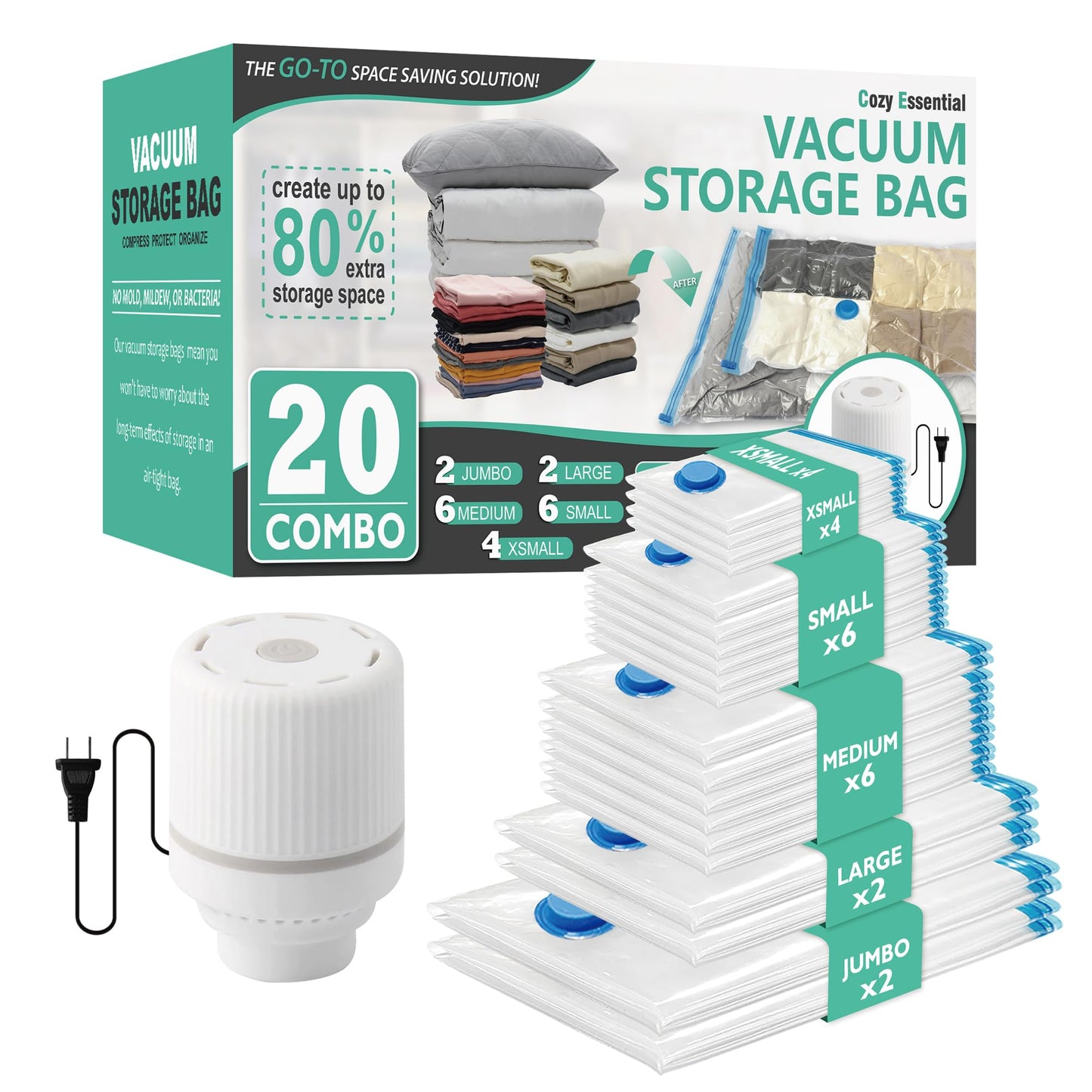 CozyVac Travel Bags with Pump - 6 Pack Space Savers