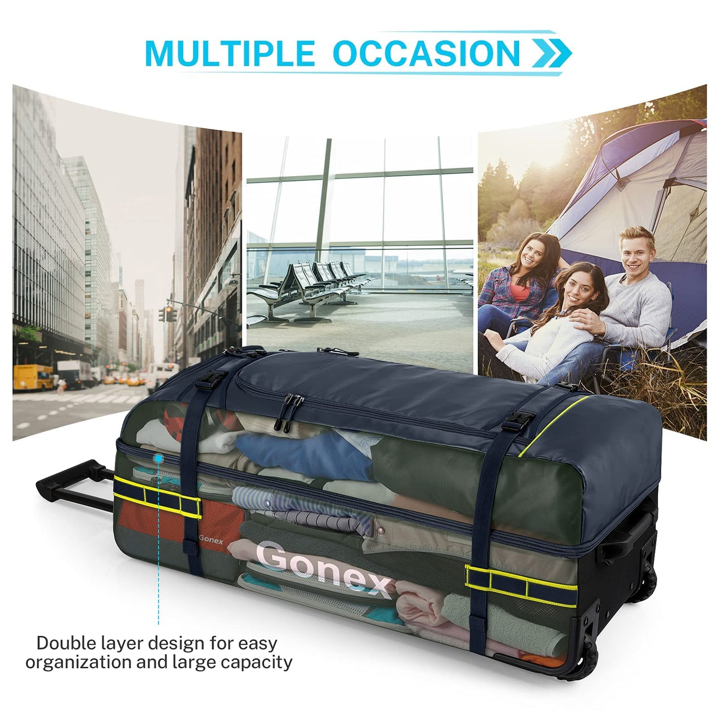 Gonex 70L Wheeled Duffle - Olive Green Travel Bag