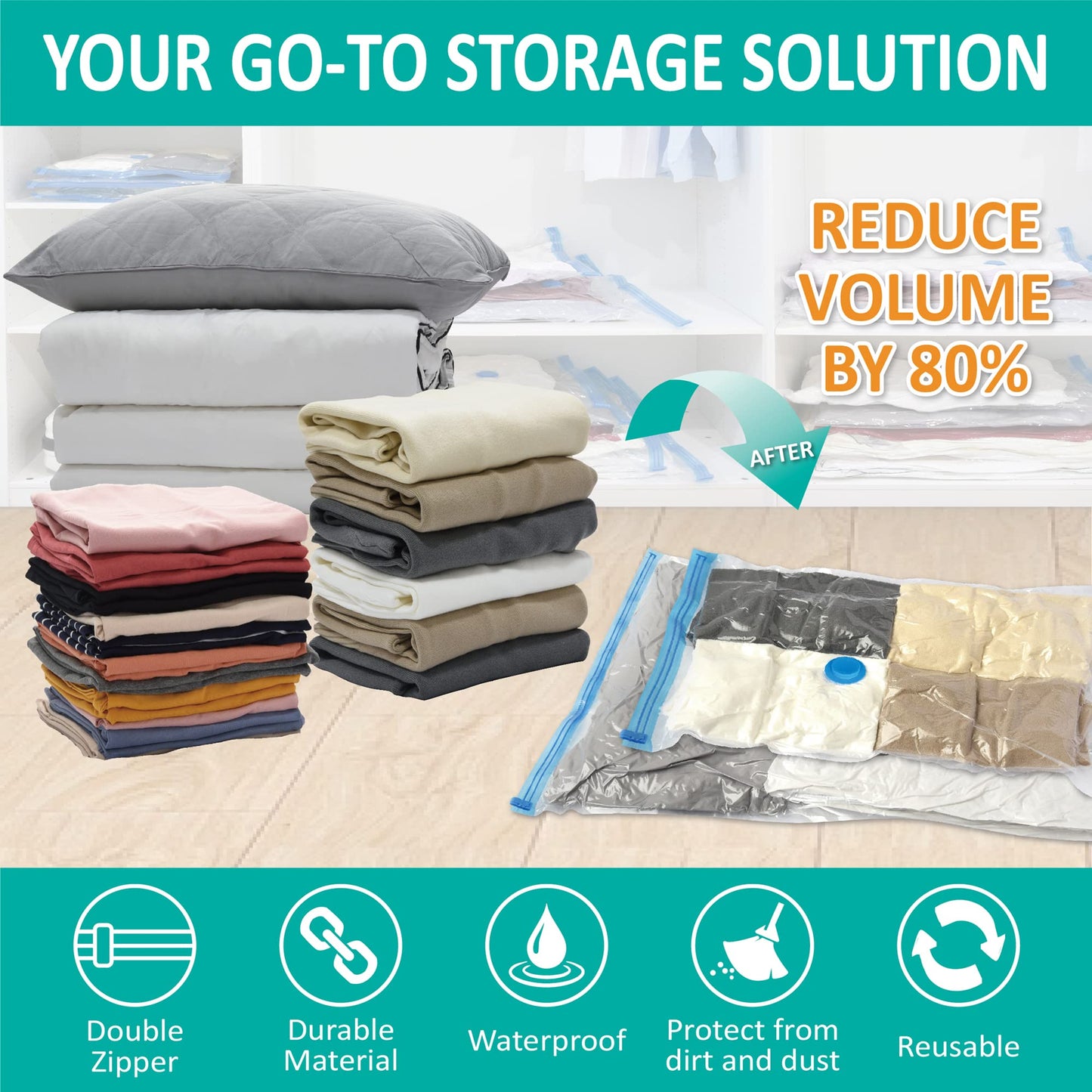 CozyVac Travel Bags with Pump - 6 Pack Space Savers